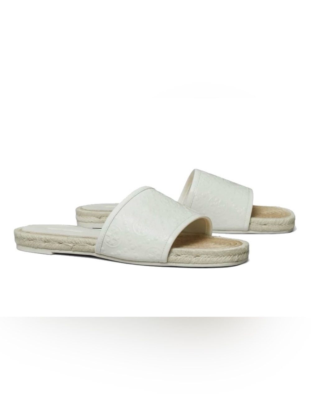 White Women’s Slide Sandals - Espadrille Sole
